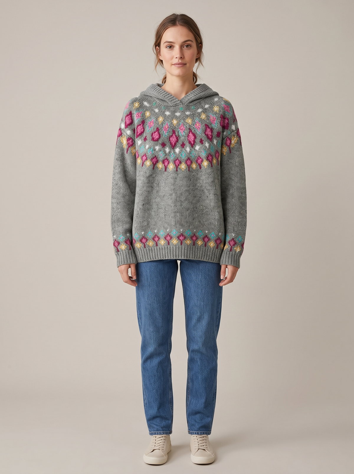 Yvette | Fair Isle Knit Hoodie Sweater