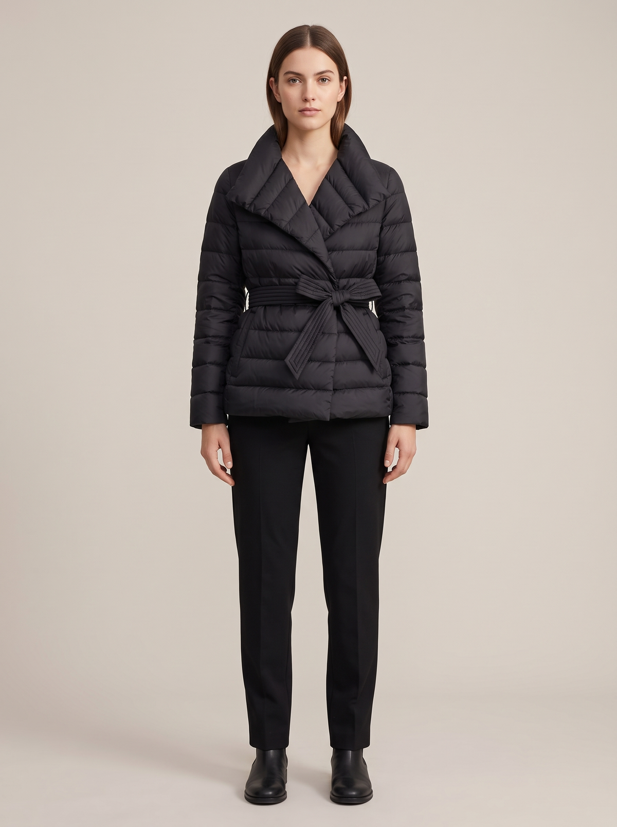 Annika | Belted Down Jacket With Wide Collar