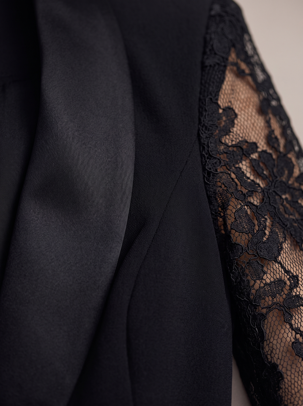 Nancy | Shawl Collar Blazer Dress With Lace Sleeves