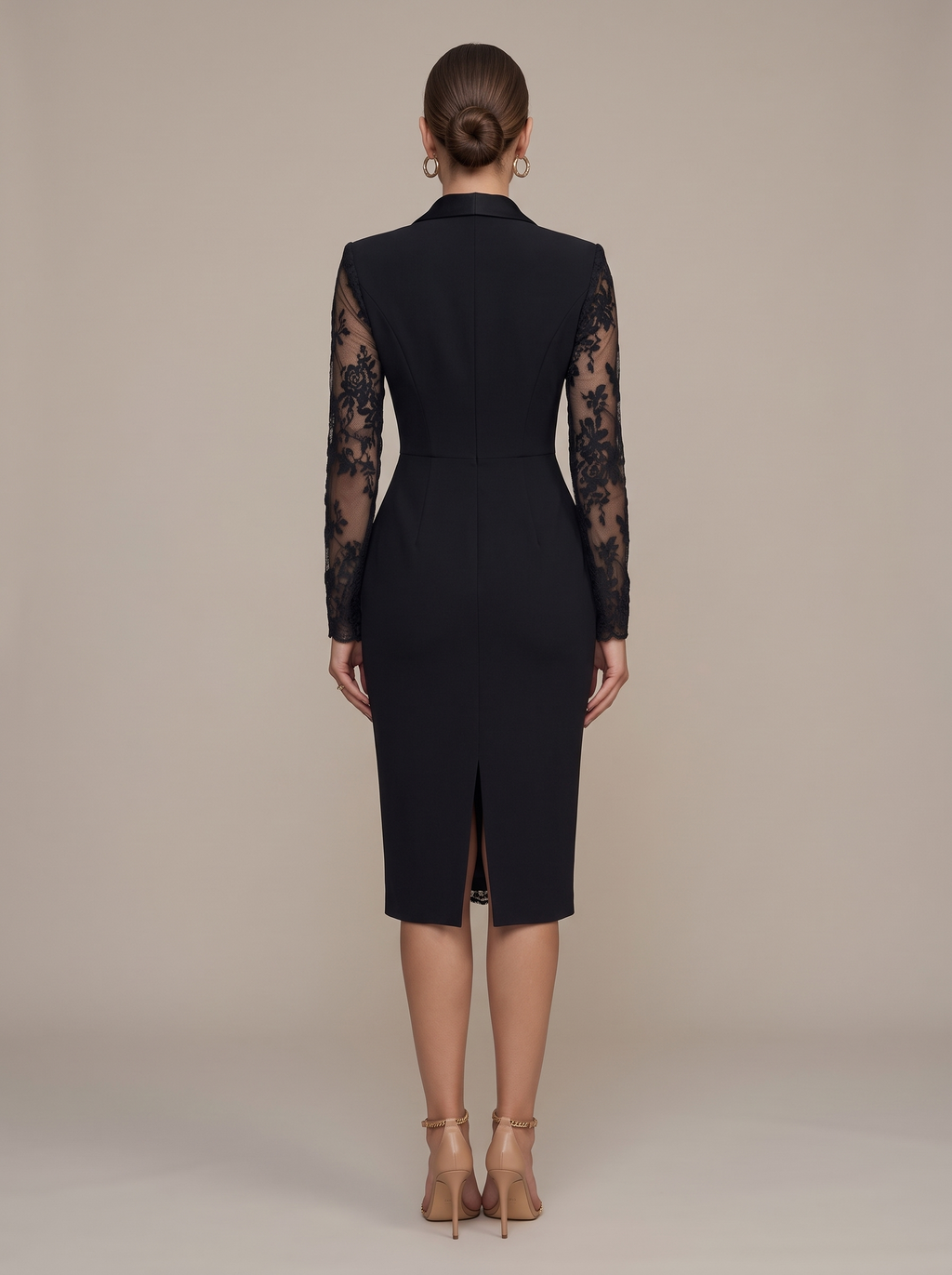 Nancy | Shawl Collar Blazer Dress With Lace Sleeves