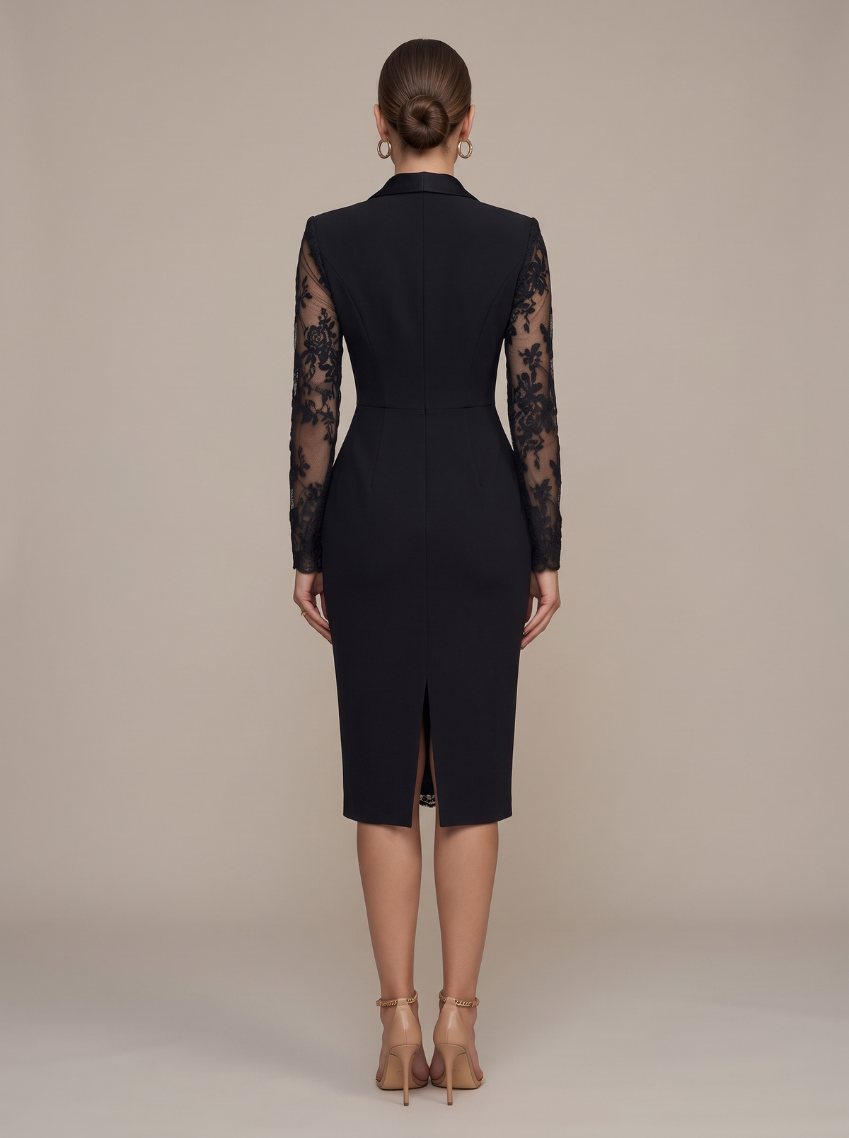 Nancy | Shawl Collar Blazer Dress With Lace Sleeves
