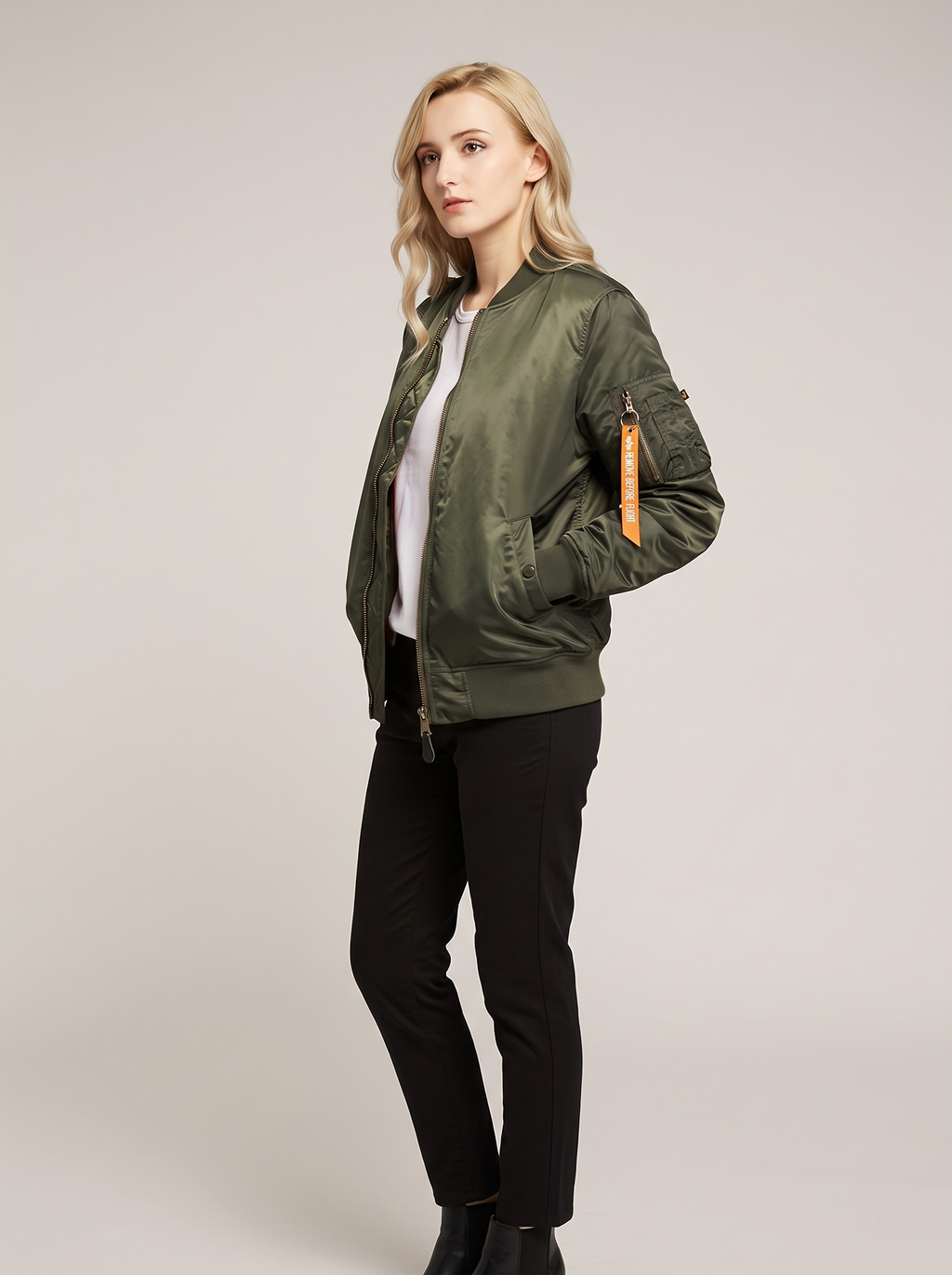 Gina | Nylon Bomber Jacket With Ribbed Cuffs