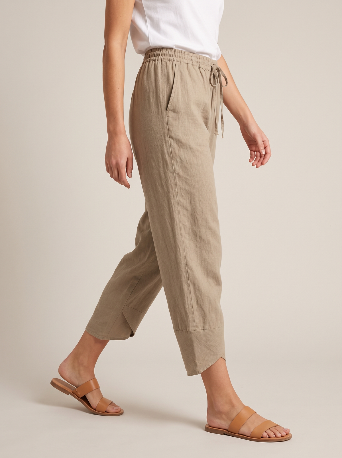 Claudia | Relaxed Linen-Blend Cropped Pants