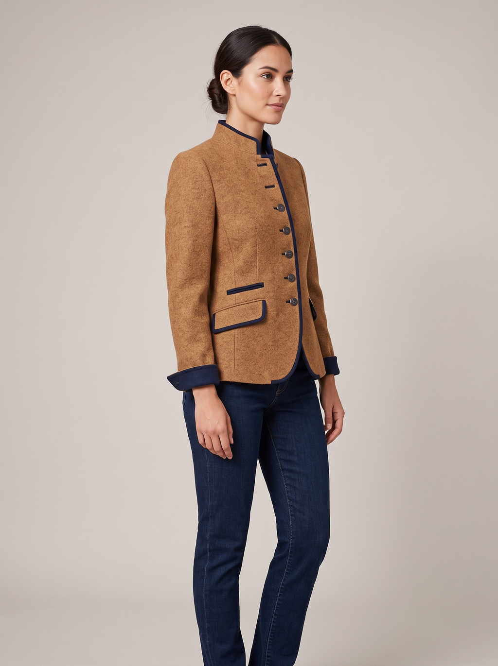 Marion | Stand Collar Jacket With Contrast Trim