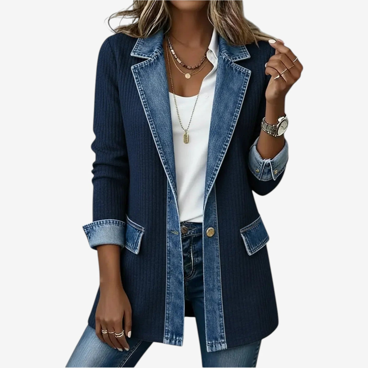 Ariel | Knit Jacket With Denim-Inspired Collar