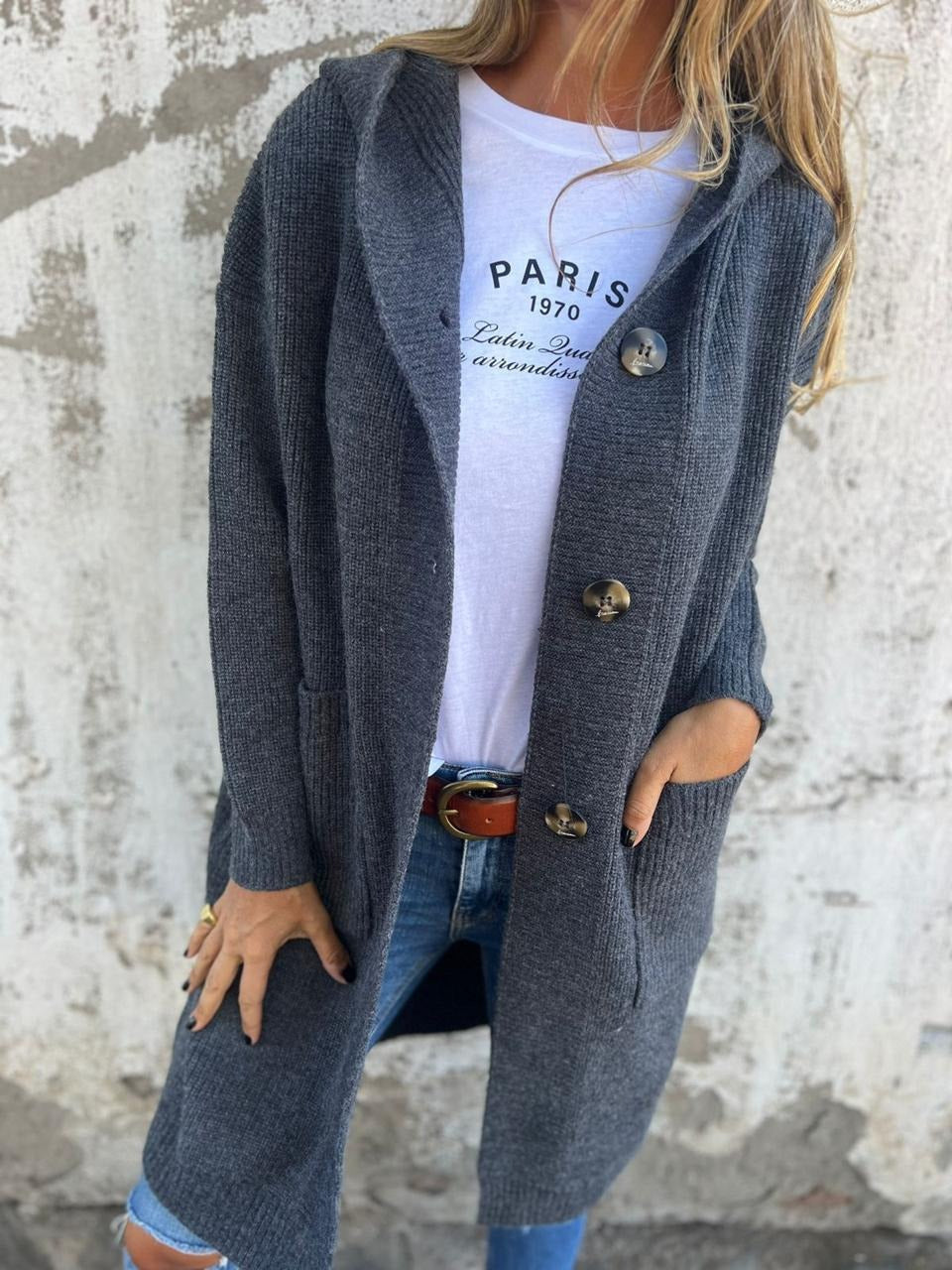 Jean | Longline Hooded Cardigan With Buttons