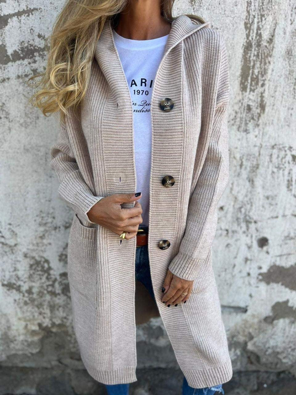 Jean | Longline Hooded Cardigan With Buttons