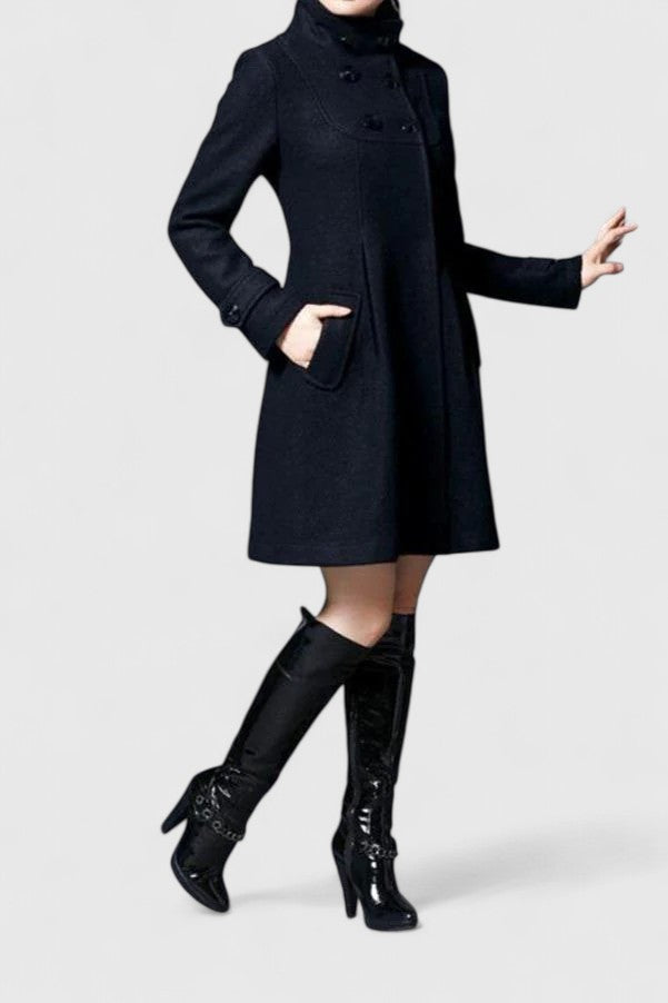 Doris | Hooded A-Line Coat With Double-Breasted Front