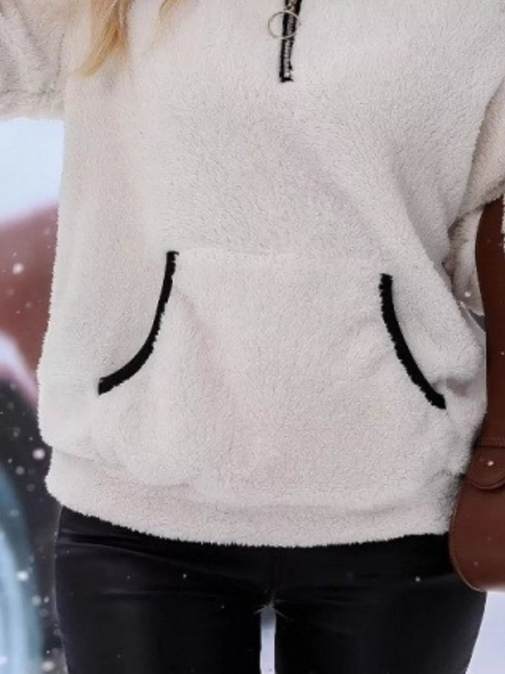 Loretta | Fuzzy Half-Zip Sweater With Kangaroo Pocket