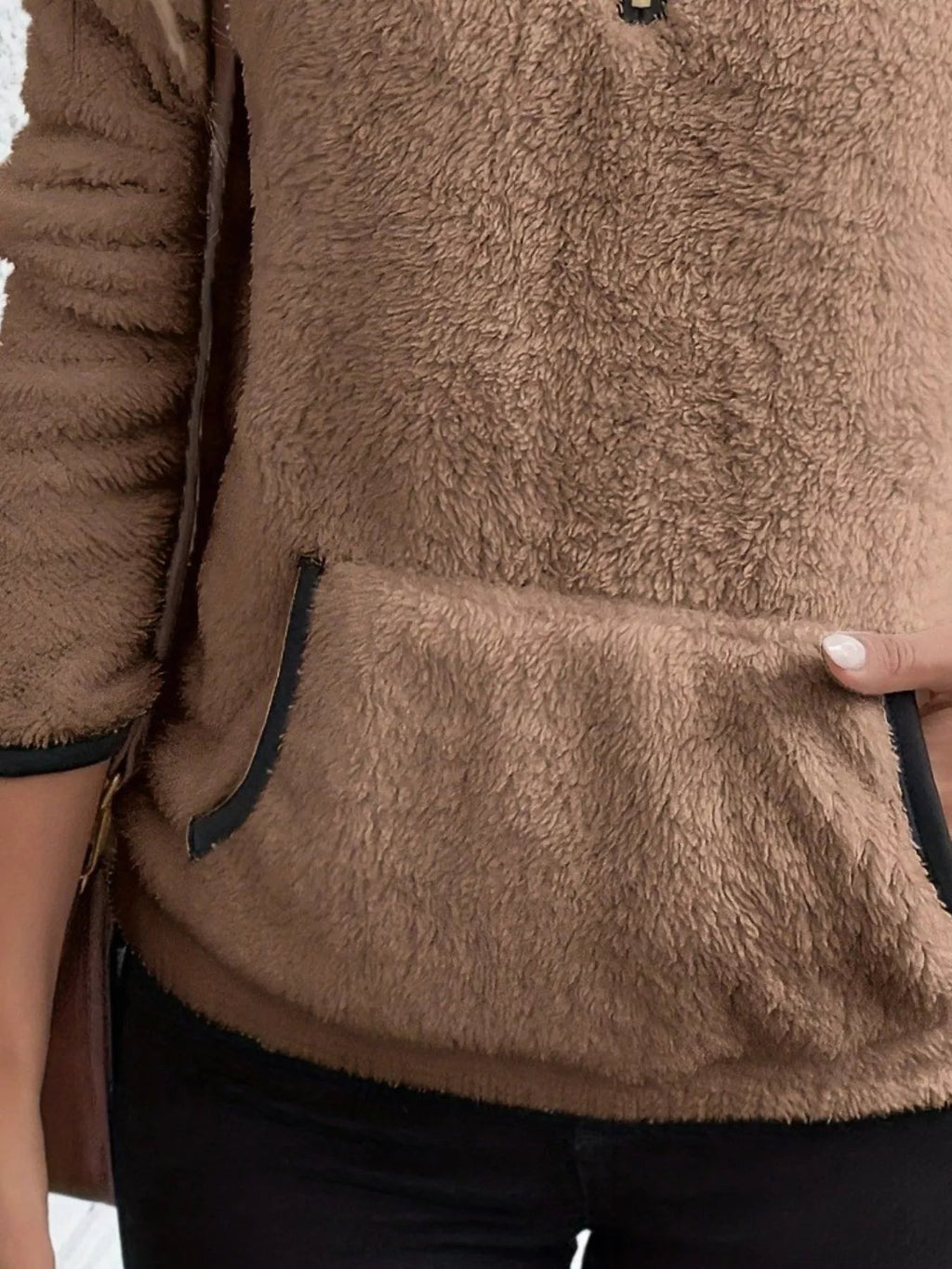 Loretta | Fuzzy Half-Zip Sweater With Kangaroo Pocket