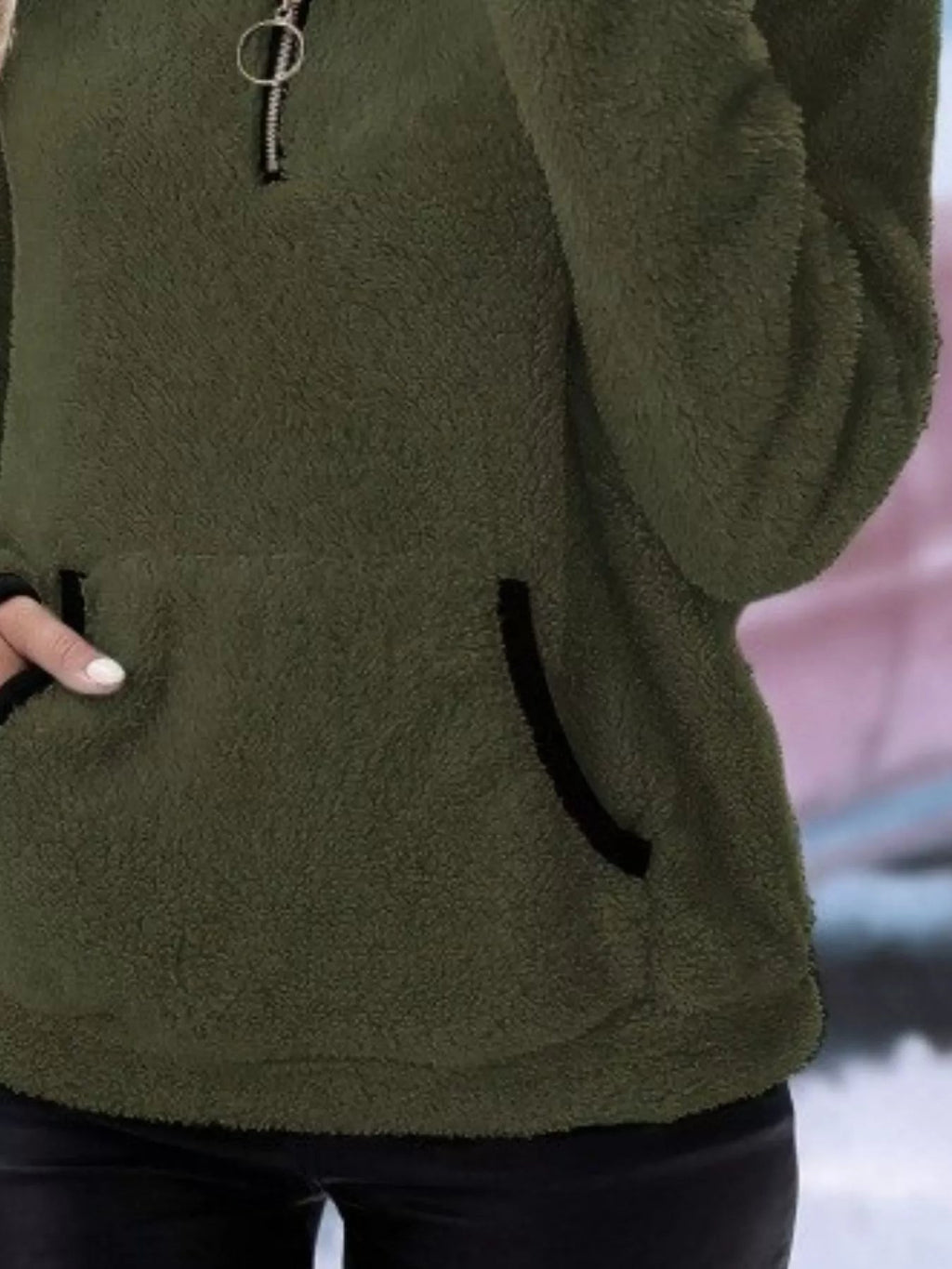 Loretta | Fuzzy Half-Zip Sweater With Kangaroo Pocket