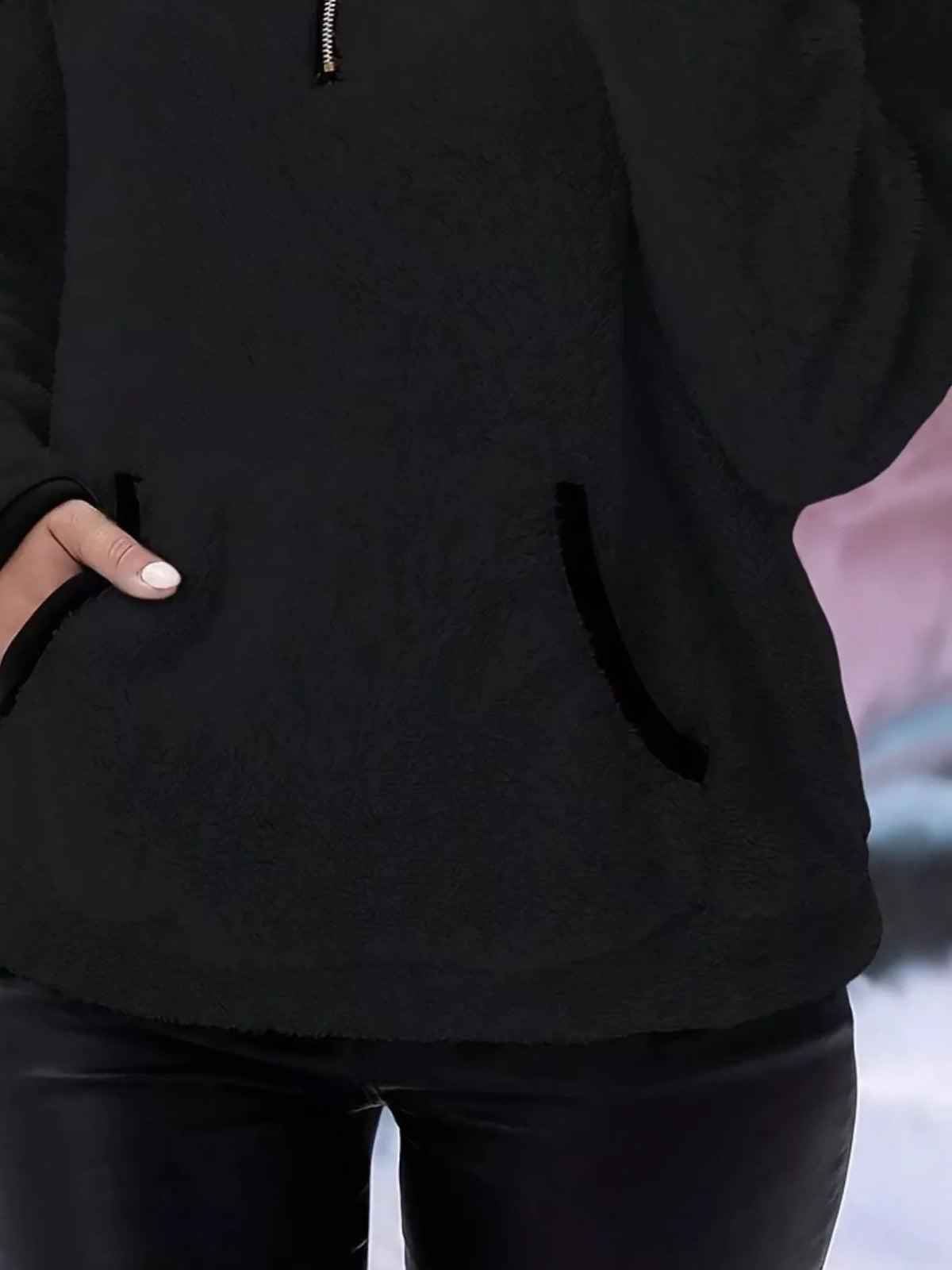 Loretta | Fuzzy Half-Zip Sweater With Kangaroo Pocket