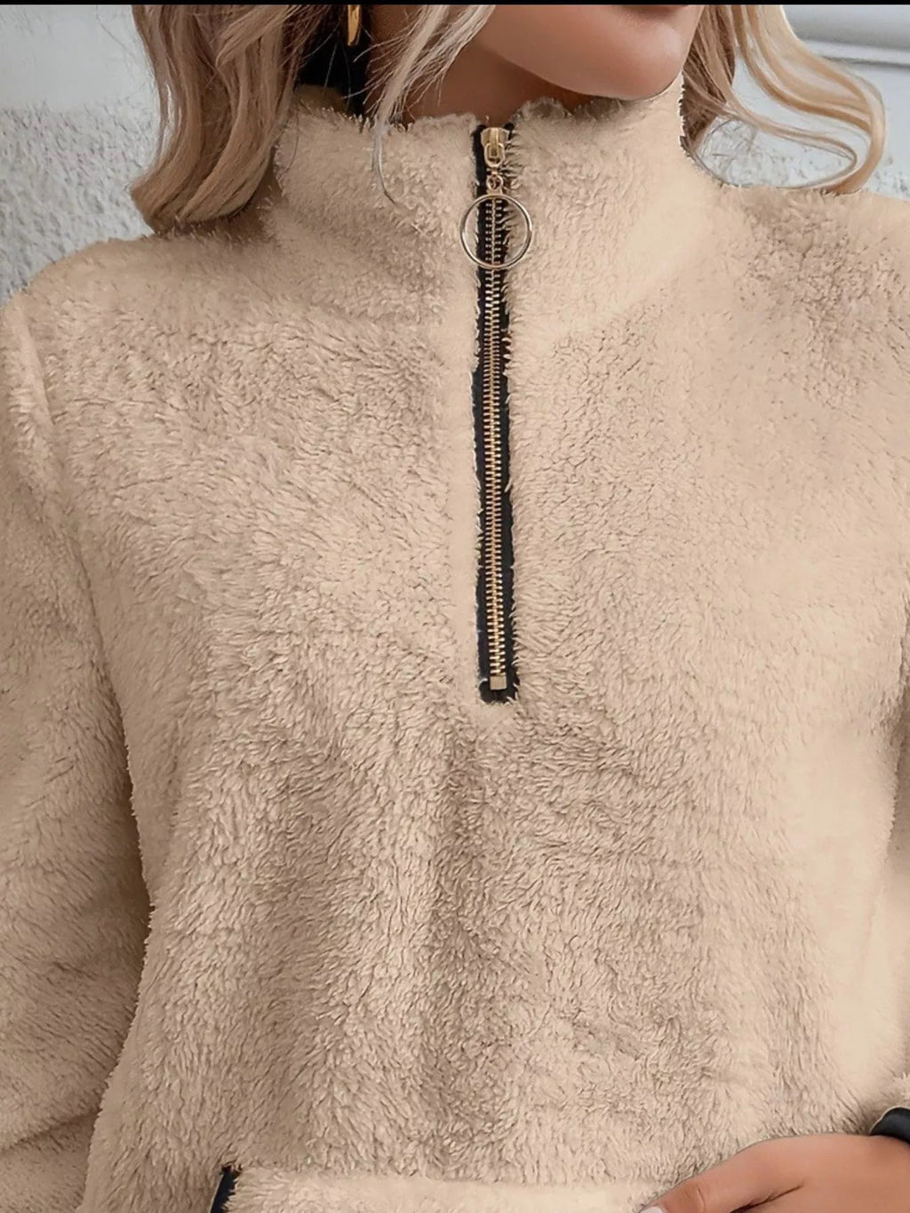 Loretta | Fuzzy Half-Zip Sweater With Kangaroo Pocket