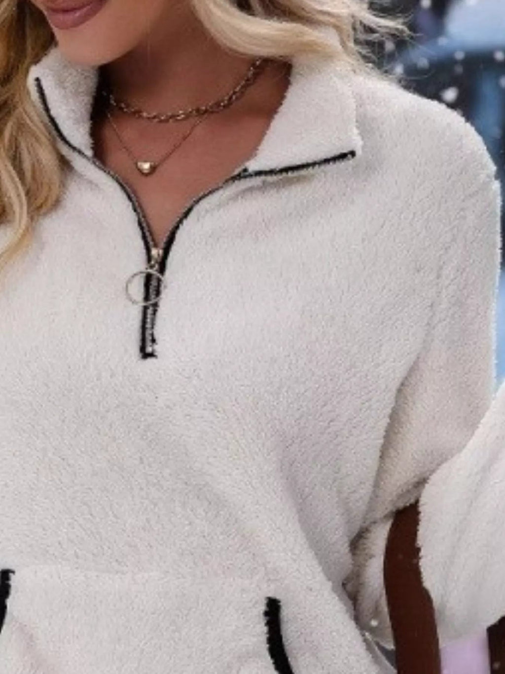Loretta | Fuzzy Half-Zip Sweater With Kangaroo Pocket