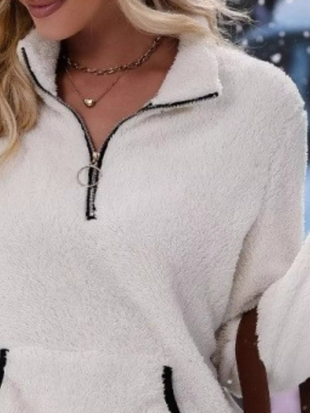 Loretta | Fuzzy Half-Zip Sweater With Kangaroo Pocket