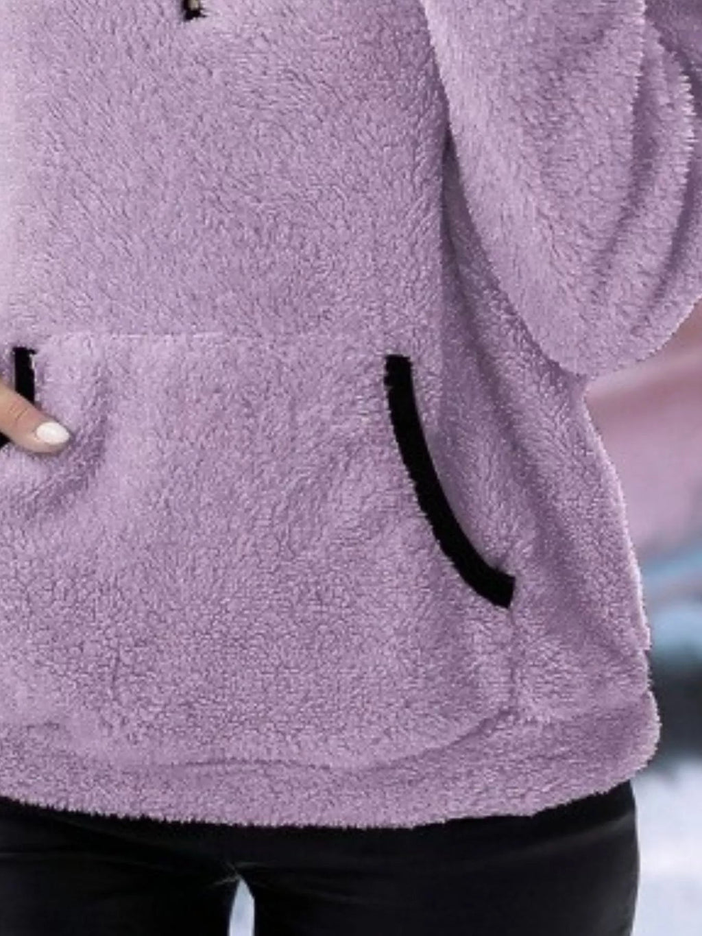 Loretta | Fuzzy Half-Zip Sweater With Kangaroo Pocket