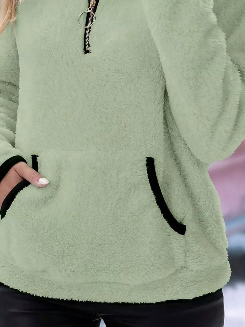Loretta | Fuzzy Half-Zip Sweater With Kangaroo Pocket