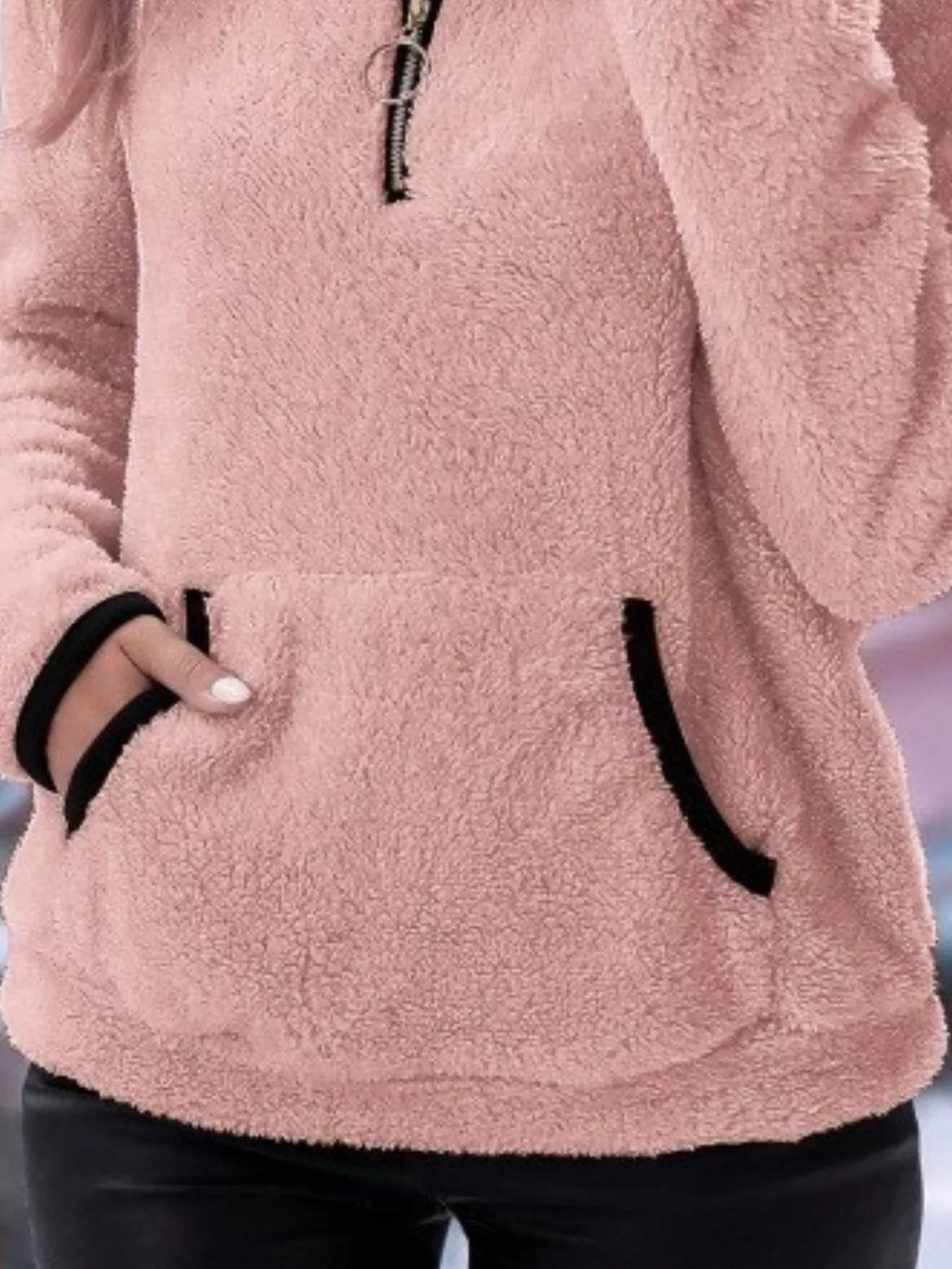 Loretta | Fuzzy Half-Zip Sweater With Kangaroo Pocket