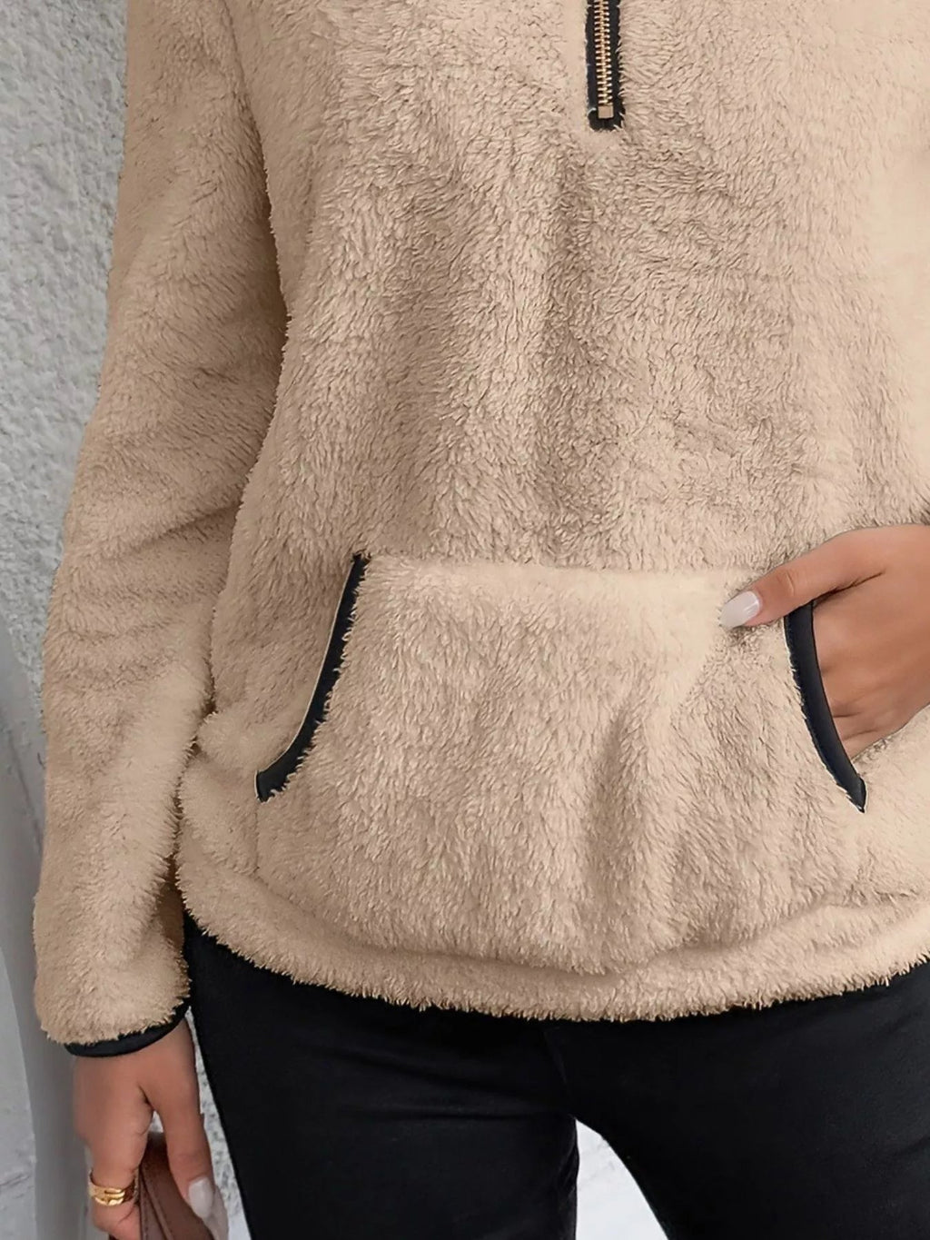 Loretta | Fuzzy Half-Zip Sweater With Kangaroo Pocket