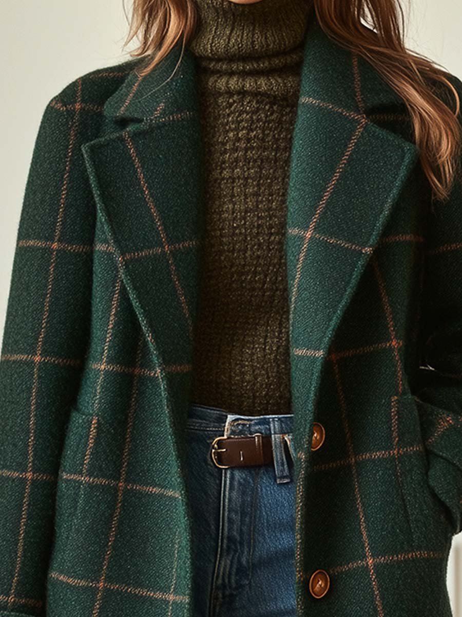 Briony | Wool-Blend Check Coat With Lapel Collar