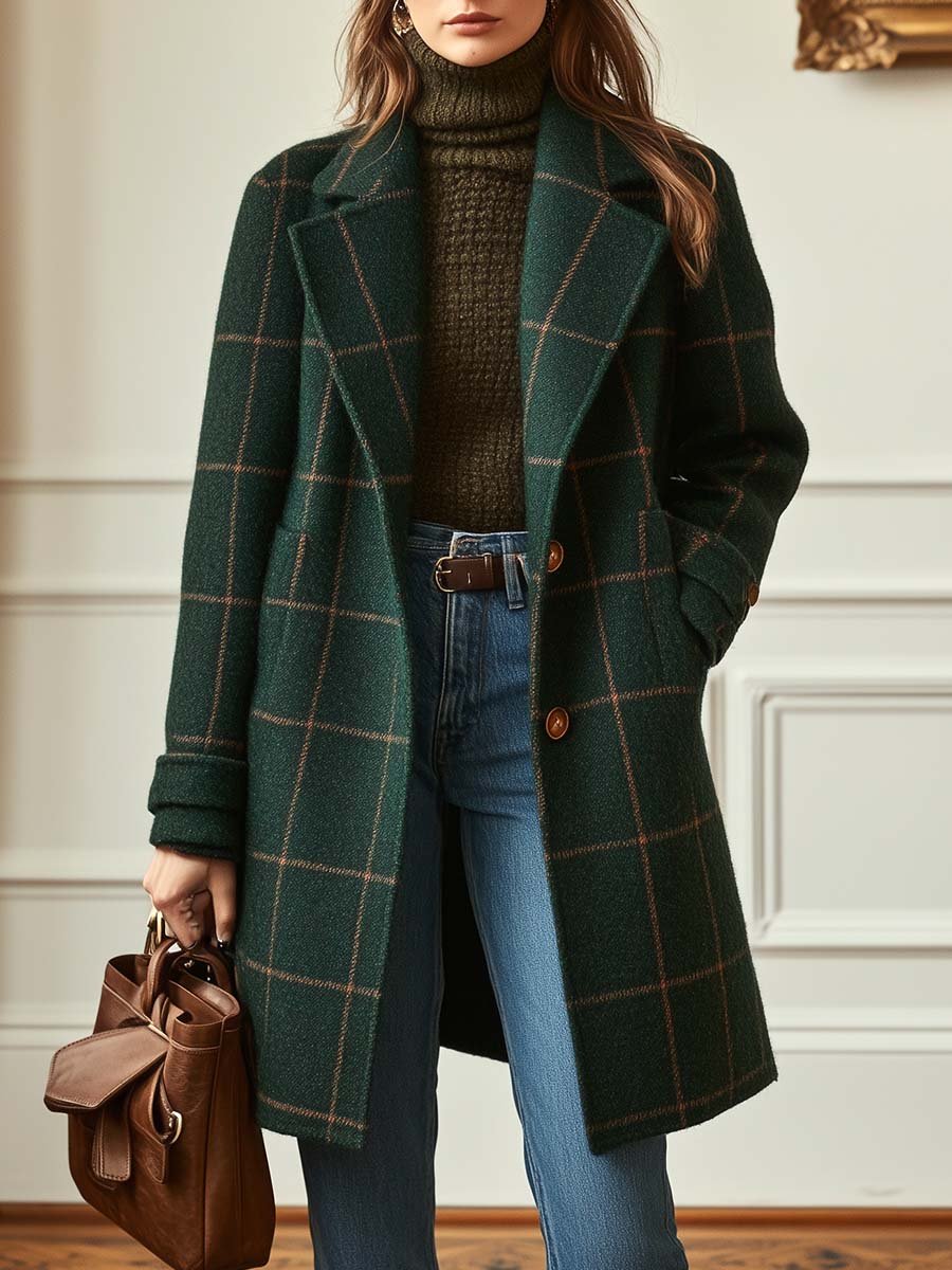 Briony | Wool-Blend Check Coat With Lapel Collar