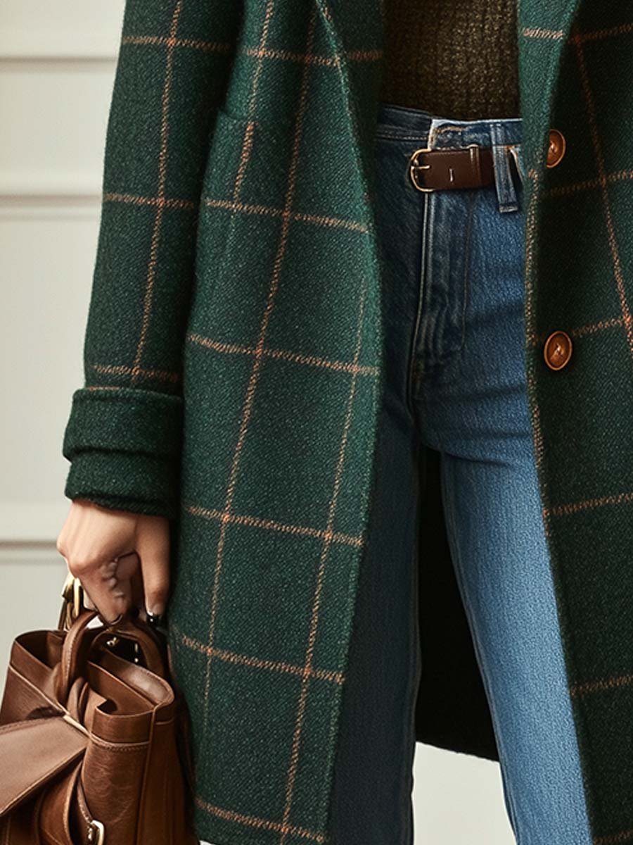 Briony | Wool-Blend Check Coat With Lapel Collar