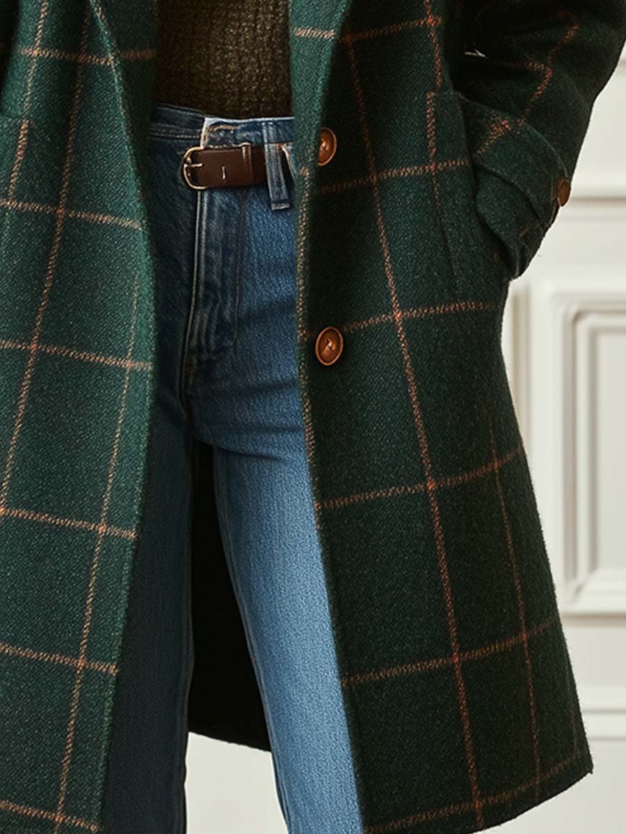 Briony | Wool-Blend Check Coat With Lapel Collar