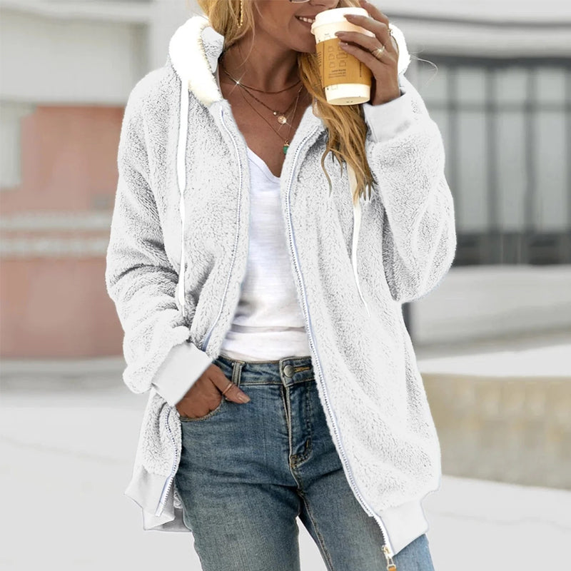 Karen | Longline Zip-Up Coat With Drawstring Hood