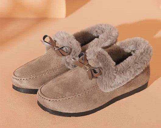 Jasmine | Plush-Lined Moccasin Slippers With Bow