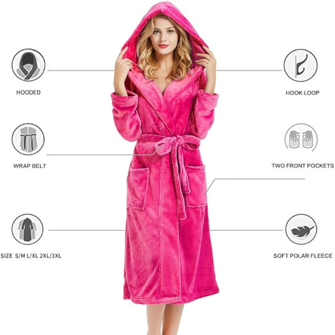 Evelyn | Hooded Fleece Robe With Pockets