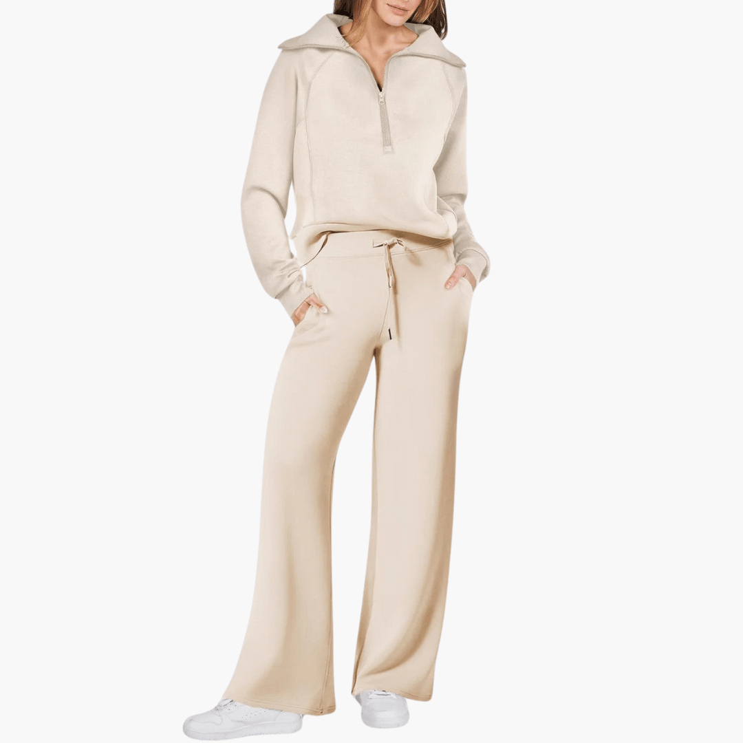Briana | Half-Zip Lounge Set With Wide-Leg Pants