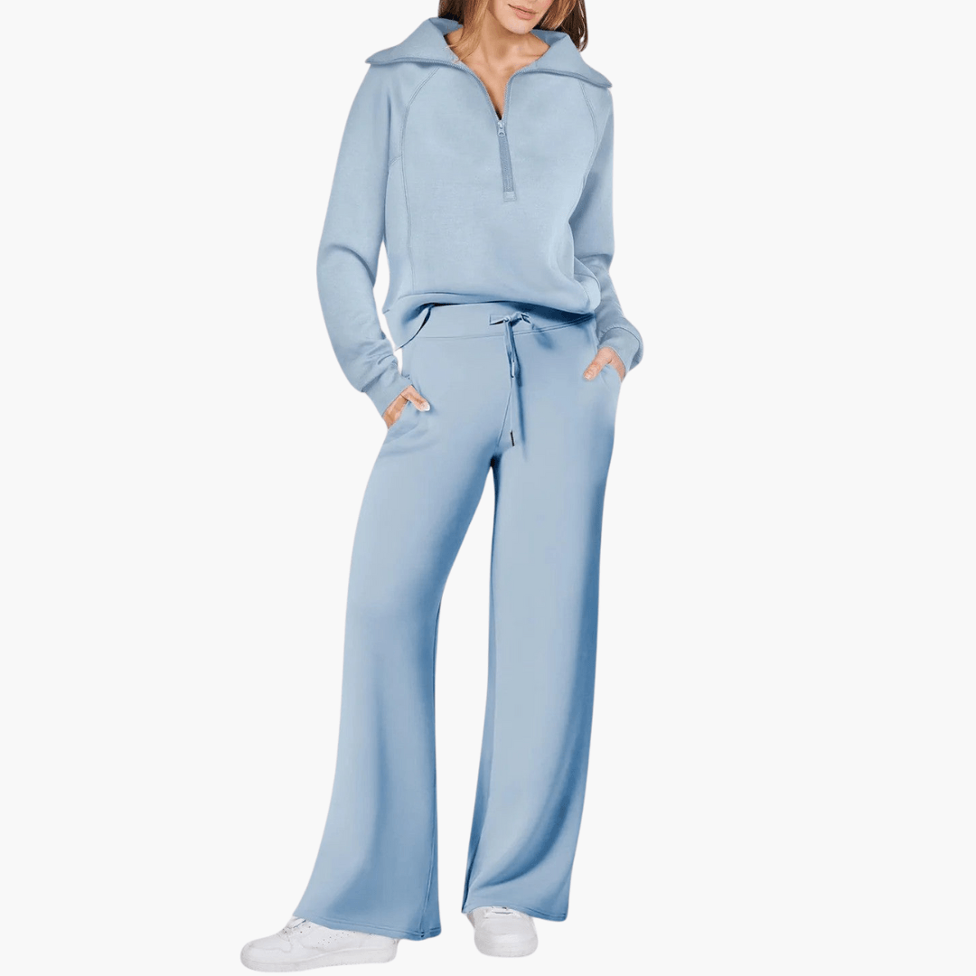 Briana | Half-Zip Lounge Set With Wide-Leg Pants