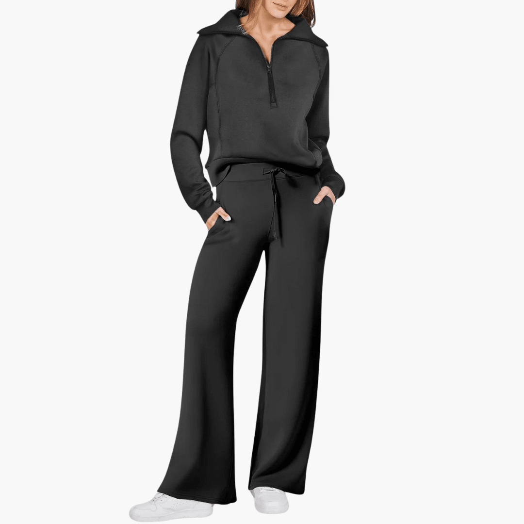 Briana | Half-Zip Lounge Set With Wide-Leg Pants