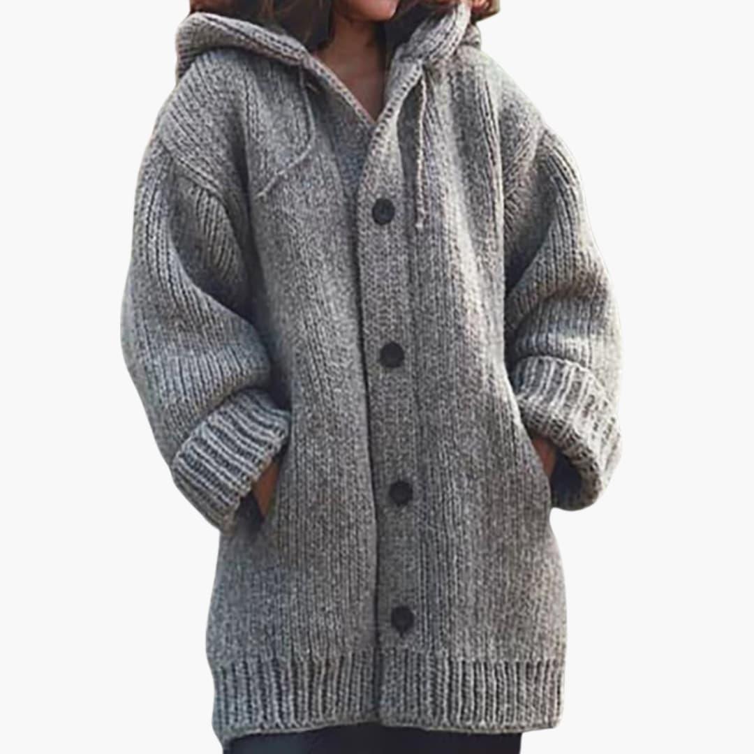 Giselle | Long Hooded Knit Cardigan With Buttons