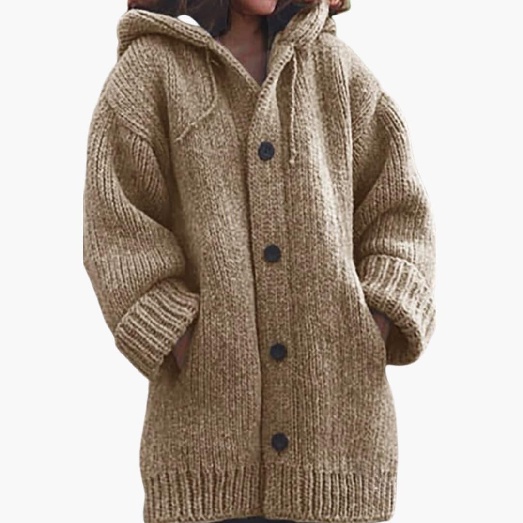 Giselle | Long Hooded Knit Cardigan With Buttons