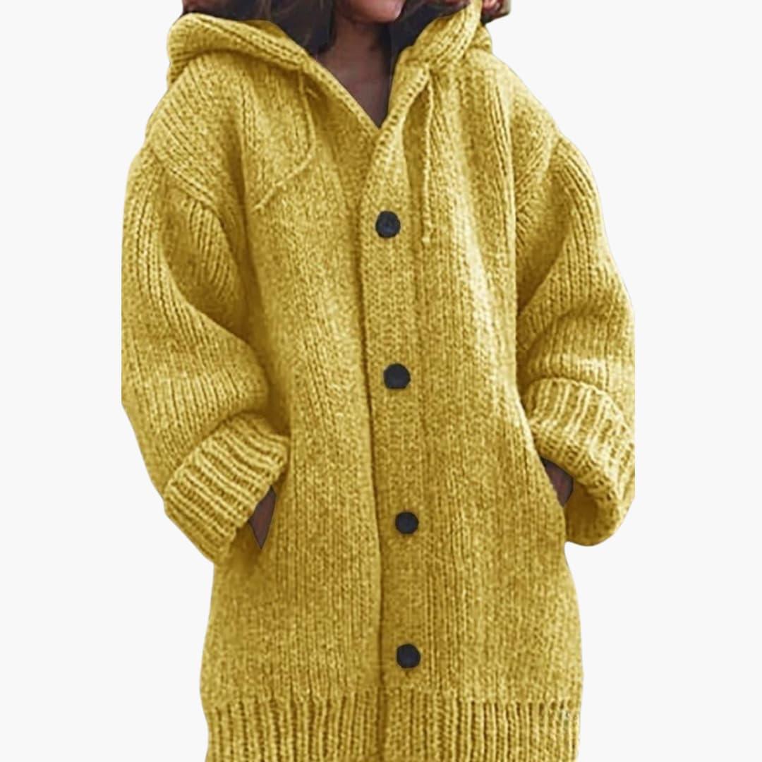 Giselle | Long Hooded Knit Cardigan With Buttons