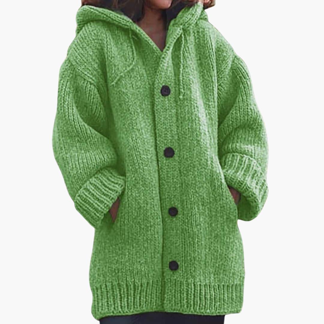 Giselle | Long Hooded Knit Cardigan With Buttons