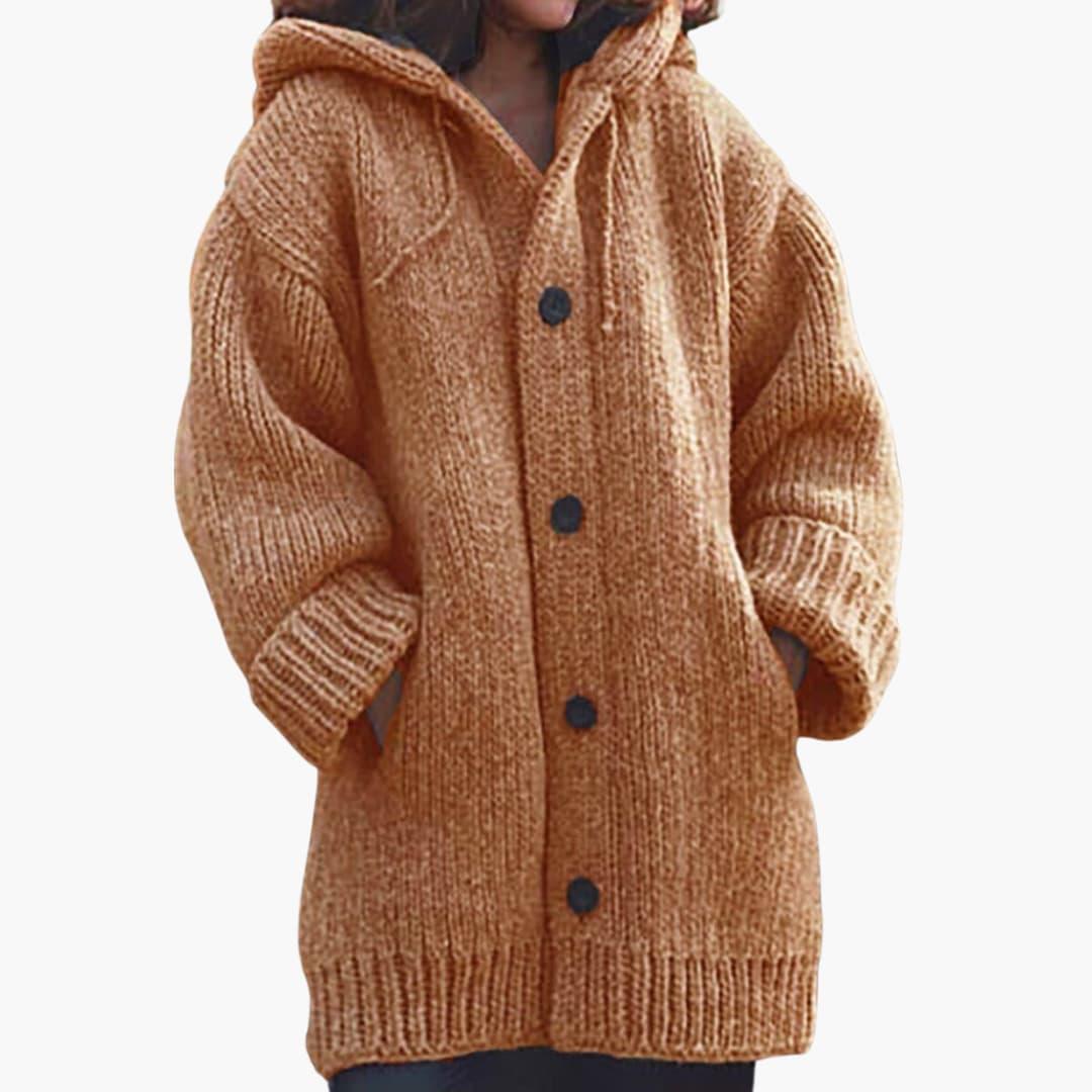Giselle | Long Hooded Knit Cardigan With Buttons