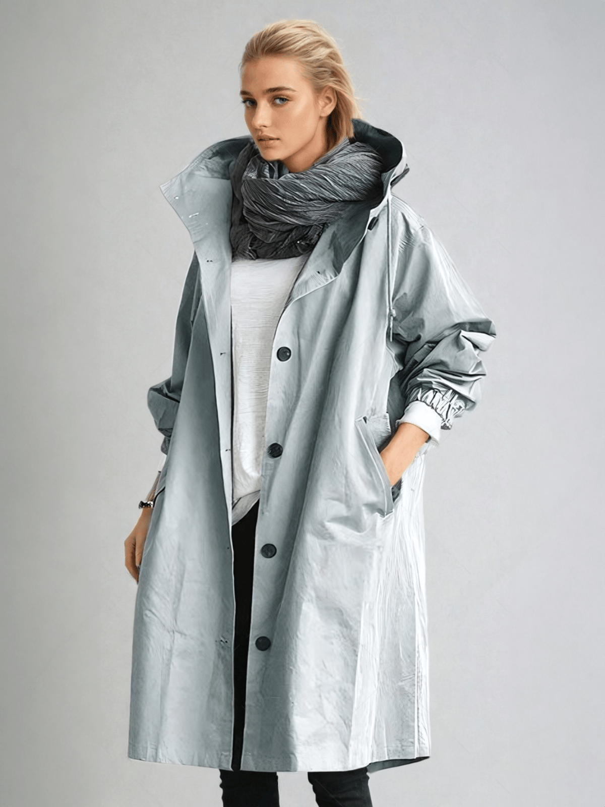 Eva | Oversized Hooded Button-Front Trench Coat