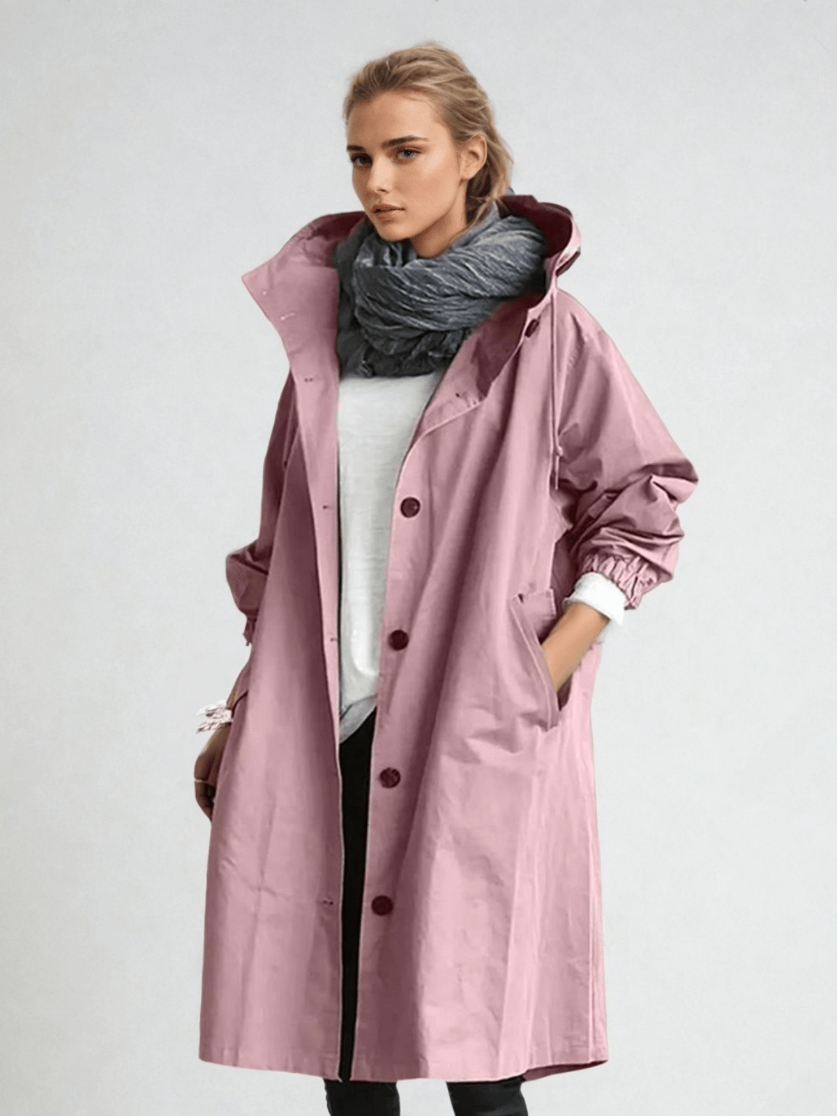 Eva | Oversized Hooded Button-Front Trench Coat