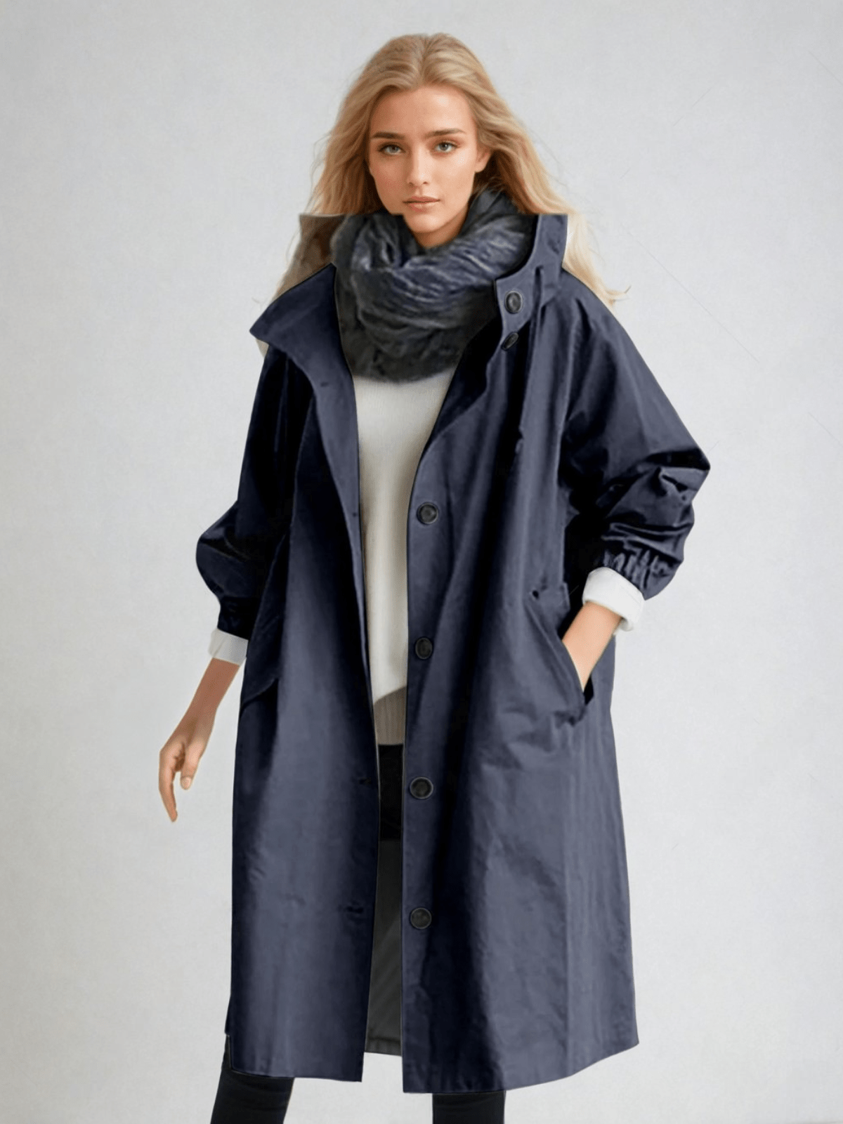 Eva | Oversized Hooded Button-Front Trench Coat