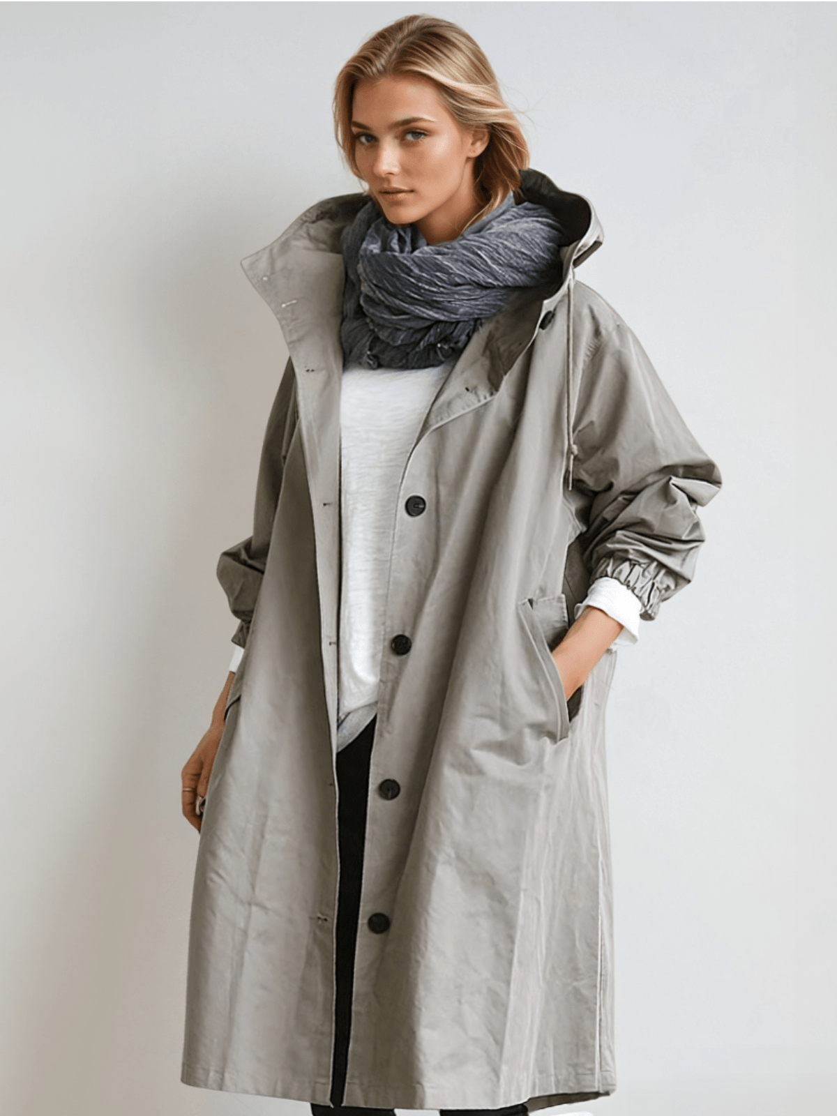 Eva | Oversized Hooded Button-Front Trench Coat