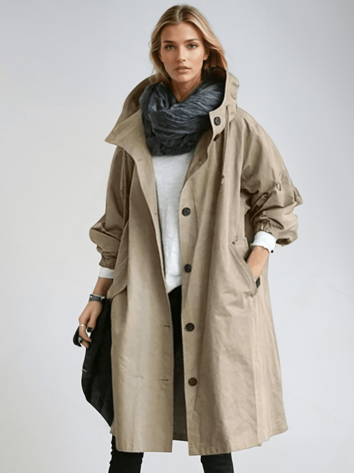 Eva | Oversized Hooded Button-Front Trench Coat
