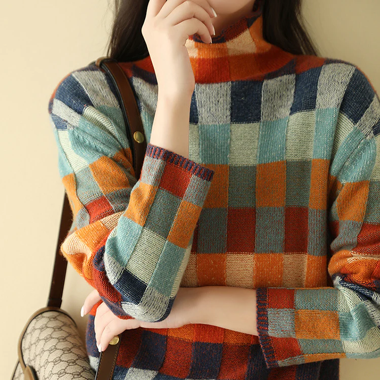 Keira | Patchwork Knit Turtleneck Sweater