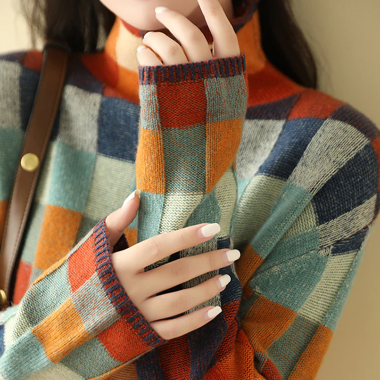 Keira | Patchwork Knit Turtleneck Sweater