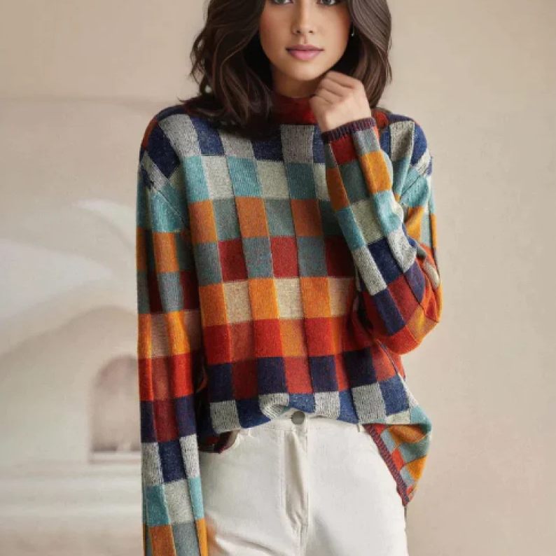 Keira | Patchwork Knit Turtleneck Sweater