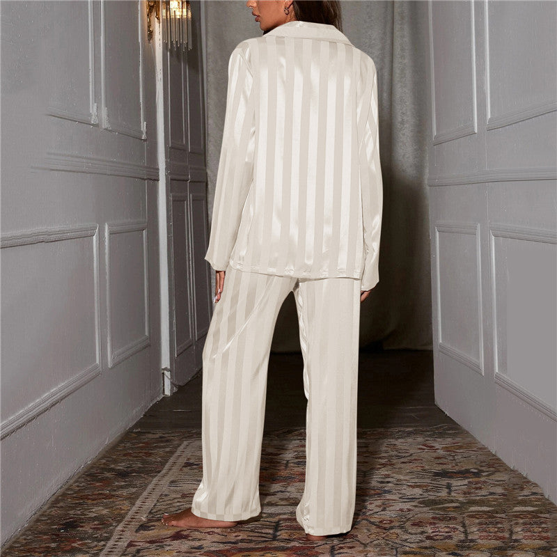 Dorothy | Silky Striped Pajama Set With Notch Collar