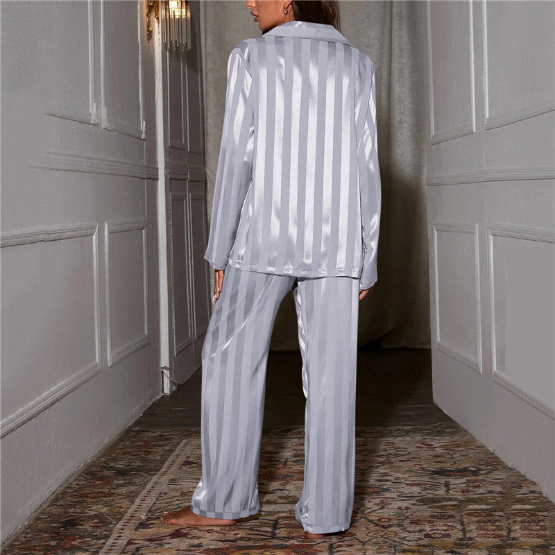 Dorothy | Silky Striped Pajama Set With Notch Collar