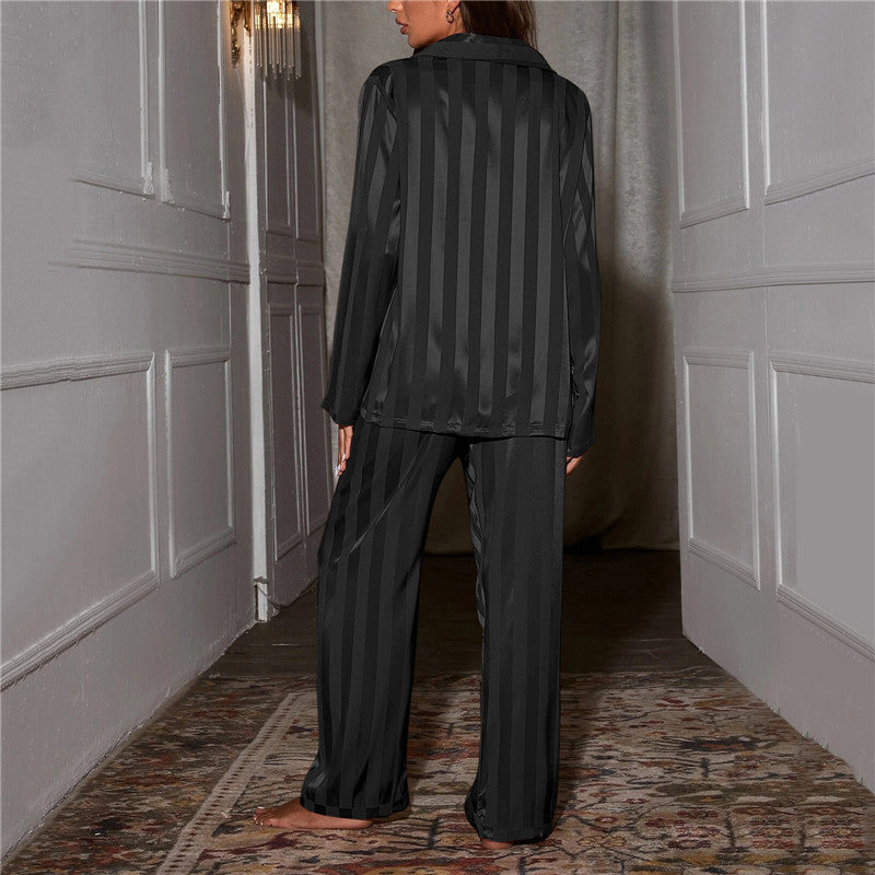 Dorothy | Silky Striped Pajama Set With Notch Collar