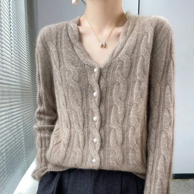 Anneliese | Wool Cable-Knit Cardigan With Pearl Buttons